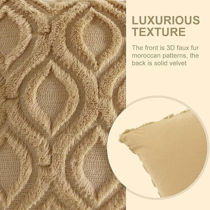 decorUhome Spring Euro Sham Throw Pillow Covers 24x24 Inch Set of 2, Soft Plush Faux Wool Khaki Solid Couch Pillow Covers, Accent Farmhouse Neutral Square Pillow Cases for Sofa Bed Living Room