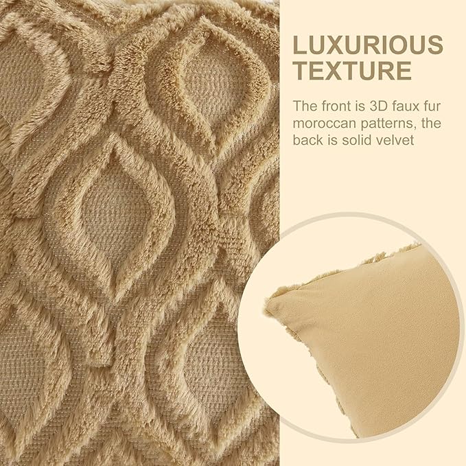 decorUhome Spring Euro Sham Throw Pillow Covers 26x26 Inch Set of 2, Soft Plush Faux Wool Khaki Solid Couch Pillow Covers, Accent Farmhouse Neutral Square Pillow Cases for Sofa Bed Living Room