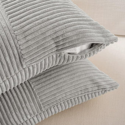 Fancy Homi 2 Packs Grey Lumbar Decorative Throw Pillow Covers 16x32 Inch for Living Room Couch Bed Sofa, Rustic Farmhouse Boho Home Decor, Soft Striped Corduroy Rectangle Accent Cushion Case 40x80 cm