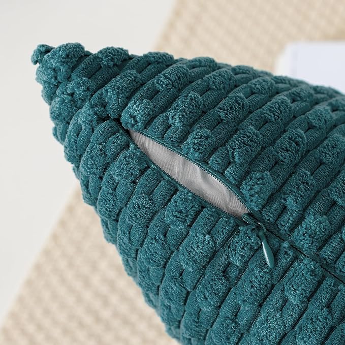 Kevin Textile Euro Sham Pillow Covers 28x28 Inch 2 Packs Soft Boho Striped Corduroy Decorative Throw Pillows for Living Room Couch Bed Sofa Rustic Farmhouse Home Decor 71x71cm Teal Blue