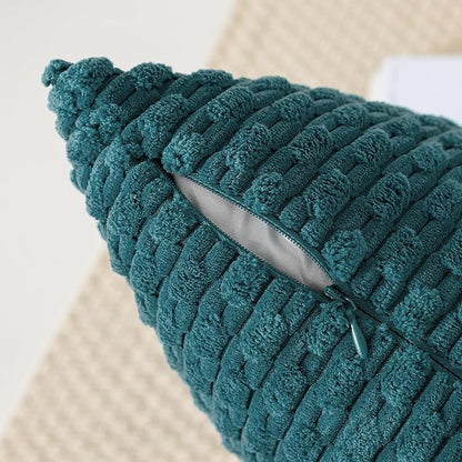 Kevin Textile Euro Sham Pillow Covers 28x28 Inch 2 Packs Soft Boho Striped Corduroy Decorative Throw Pillows for Living Room Couch Bed Sofa Rustic Farmhouse Home Decor 71x71cm Teal Blue