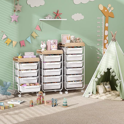 Rolling Storage Utility Cart With 6 Drawers,Art Supply Craft Organizer,Sewing Makeup Organizer And Storage,Office Organization Wooden Tabletop,White