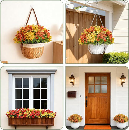 Artificial Fall Flowers for Outdoor Indoor Realistic Faux Flower Garden Home Decoration, Hanging Autumn Fall Decor Daisy with Eucalyptus Leaves Fake Plants Greenery Porch Patio Front Door Decors