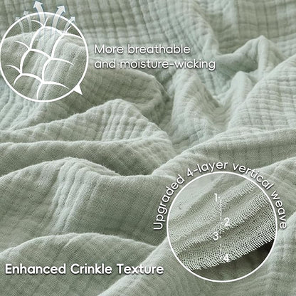 PHF 100% Cotton Muslin Blanket Queen Size 90"x90", 4-Layer Lightweight Gauze Throw, Breathable Cloud-Soft Minimalist Blanket for Bed, Couch, Camping & Baby, Sage Green, Ideal Gift