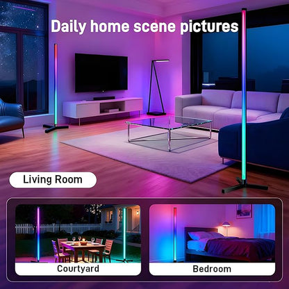 RGB LED Floor Lamp Minimalist Style, 16 Million Colors, White / Colored Lights Dimmable, with Remote Control, Music Sync, Modern Farmhouse Decor Led Lights for Bedroom, Living Room, Gaming Room