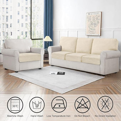 Couch Cushion Cover Velvet 1 Piece Seat Cushion Cover Stretch Armchair Cover Separate Sectional Sofa Slipcovers Furniture Protector (1-Seater or Sofa Backrest, Milk White)