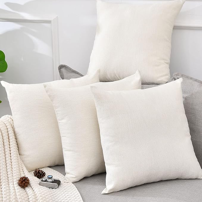 Linen Throw Pillow Covers 16 x 16 Beige Decorative Blank Couch Pillow Covers for Sublimation Bed Sofa Farmhouse Cushion Cases Set of 4