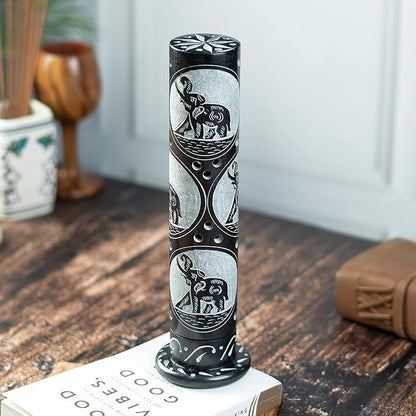Crocon Handmade Black Marble Incense Stick Tower Burner Round Shape Jali Design Incense Tower Burner | Tea Light Candle Holder | Living Room Decor Home Fragrance Decorative Gift Size 3X3X10 Inch
