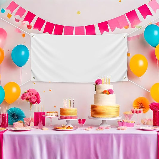Blank DIY Banners Polyester Oxford Cloth White Banner with Hanging Rope for Wall Signs Writing DIY Painting Indoor Outdoor Office Camping Yard Birthday Party Decorations Supplies 4x2ft-BECKTEN