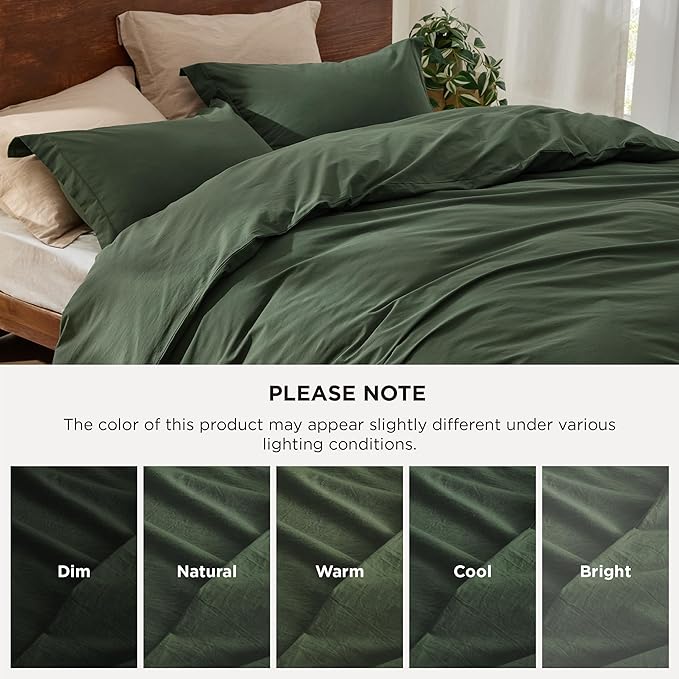 Bedsure 100% Washed Cotton Duvet Cover Oversized King - Olive Green Minimalist Cotton Duvet Cover Breathable - GentleSoft™ Plain Simple Bedding (Olive Green, Oversized King, 120"x98")
