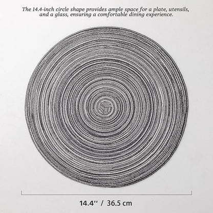 Round Placemats Set of 6 Woven Placemats Washable Braided Table Mats for Dining Table Heat Resistant Non-Slip Circle Place Mats(Mixed Gray)