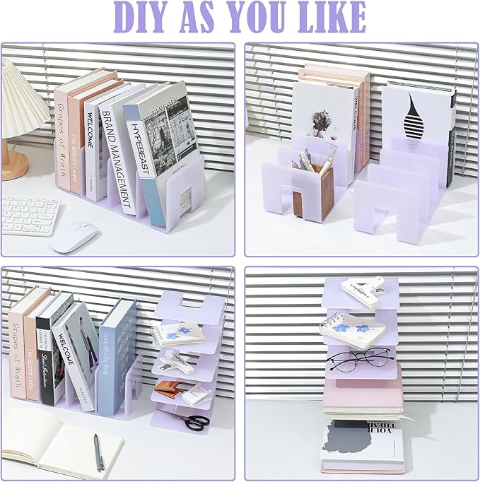 BAYTORY 2Pcs Acrylic File Holder Purse Organizer, Sturdy Desktop File Sorter Organizer, Binder Shelf for Office Desk Kitchen Shelf Closet (Purple)