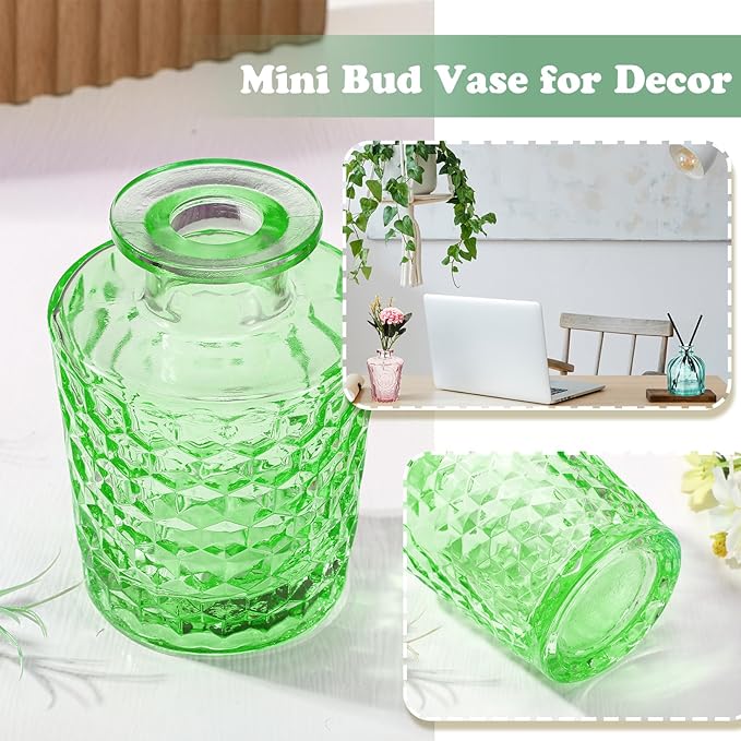 20 Pcs Bud Vases Bulk Colored Small Vintage Glass Vases for Centerpieces Mini Flower Bottles for Wedding Home Table Decoration Floral Arrangements