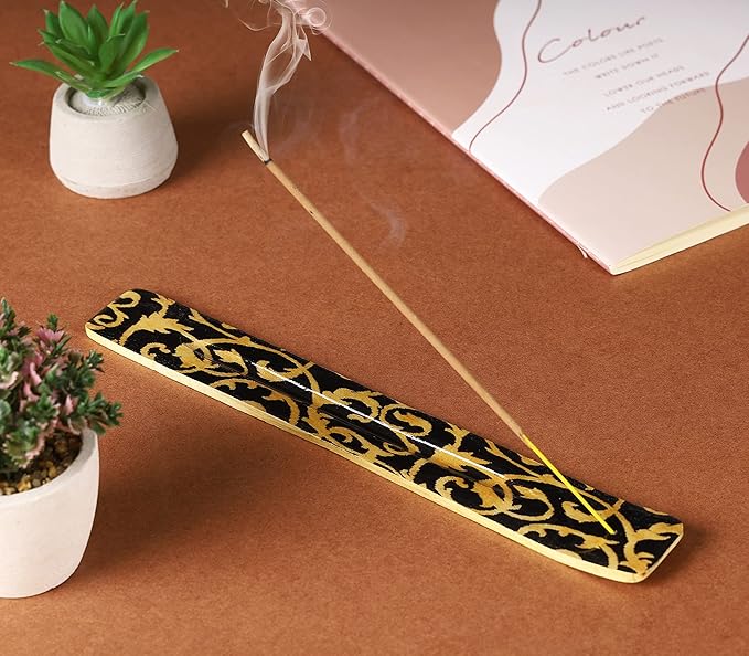 Bless-International Traditional-Handmade-Burner Wooden-Incense-Stick-Holder Ash-Catcher-Stand for-Aromatherapy-Meditation-Yoga (Beautiful Mind) 10 Inches, Pack of 2