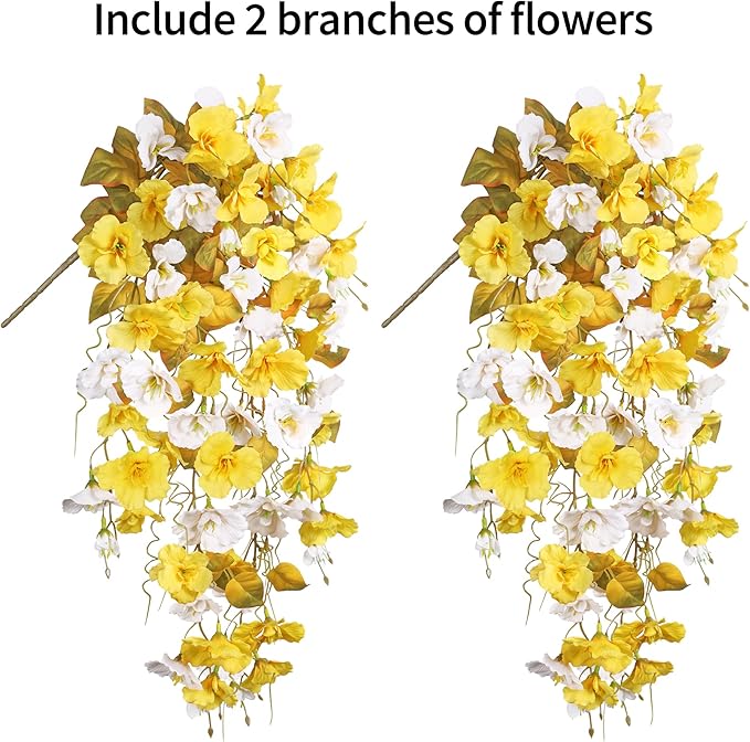 HyeFlora Hibiscus Fall Flowers Artificial Hanging Flowers Plants for Outdoors Autumn Decoration, 2pcs Silk Hibiscus Vines Realistic UV Resistant Faux Flowers for Outside Planters Yard Garden Home, Mix