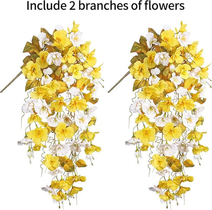 HyeFlora Hibiscus Fall Flowers Artificial Hanging Flowers Plants for Outdoors Autumn Decoration, 2pcs Silk Hibiscus Vines Realistic UV Resistant Faux Flowers for Outside Planters Yard Garden Home, Mix