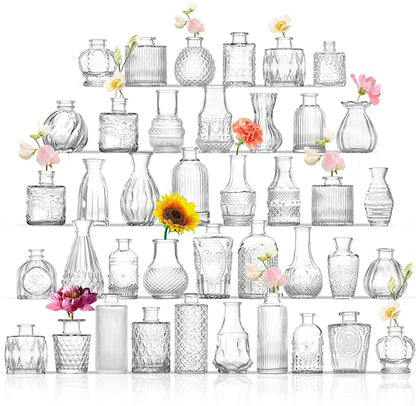 Bud Vases Set of 40, Small Glass Vases for Centerpieces, Small Flower Vases for Centerpieces, Vintage Mini Vase, Clear Bud Vase for Wedding Table Decor
