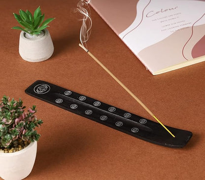 Bless-International Traditional-Handmade-Burner Wooden-Incense-Stick-Holder Ash-Catcher-Stand for-Aromatherapy-Meditation-Yoga (Black Strength) 10 Inches, Pack of 2