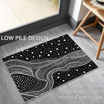 Black and White Rugs for Living Room - Black and White Polka Dots Area Rug, 3x5 Rug, Abstract Rug & Home Decor, Contemporary Modern Carpet & Room Decor, Washable Non Slip Anti Skid Rugs