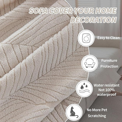 Couch Covers for Sectional Sofa, Washable Stretch Soft Sofa Cushion Covers L Shape Sofa Slipcovers Anti Slip Furniture Decor Protector for Pets (3 Seaters Covers,Ivory)