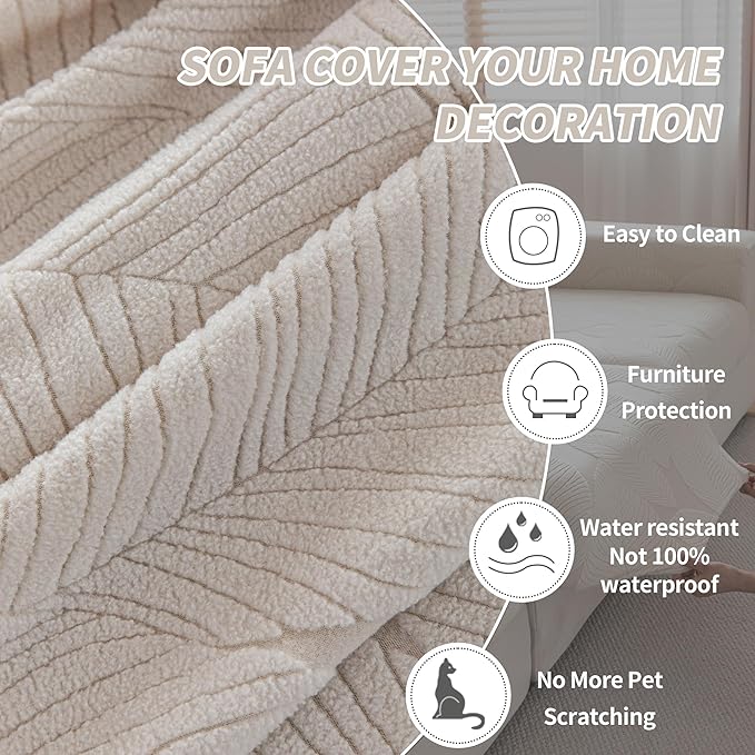 Couch Covers for Sectional Sofa, Washable Stretch Soft Sofa Cushion Covers L Shape Sofa Slipcovers Anti Slip Furniture Decor Protector for Pets (2 Seaters Covers,Ivory)