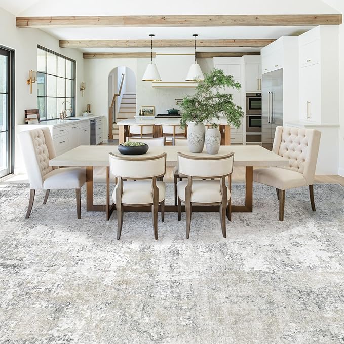 9x12 Area Rugs for Living Room, Washable Modern Abstract Large Area Rug Neutral Soft Non Slip Kids Rug Stain Resistant Indoor Carpet for Bedroom Dining Room Playroom Home Office(Beige Grey, 9'x12')