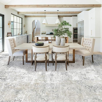 9x12 Area Rugs for Living Room, Washable Modern Abstract Large Area Rug Neutral Soft Non Slip Kids Rug Stain Resistant Indoor Carpet for Bedroom Dining Room Playroom Home Office(Beige Grey, 9'x12')