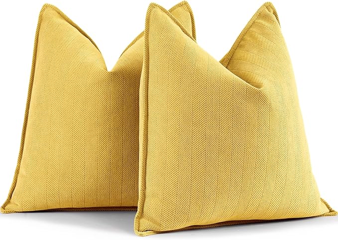 ZWJD Yellow Pillow Covers 16x16 Set of 2 Chenille Throw Pillow Covers with Elegant Design Soft and Luxurious Decorative Throw Pillows for Couch, Bed, and Home Decor