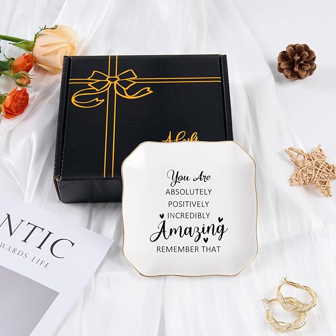 Birthday Gifts for Women Ring Jewelry Dish Tray, You Are Amazing Gifts for Women Friend Coworker Mom Sister Teacher Retirement Thank You Cheer Up Inspirational Encouragement Gift for Woman