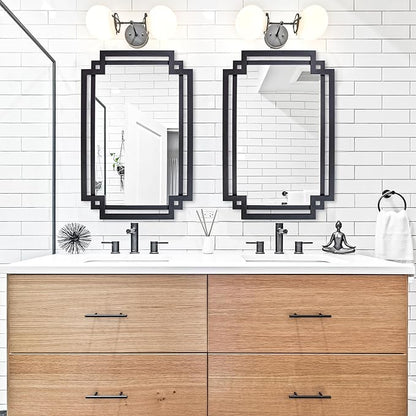 28" x 40" Black Wall Mirror for Decor, Large Bathroom Mirror with Geometric Metal Frame, Modern Rectangular Mirror for Entryway, Dining Room, Fireplace