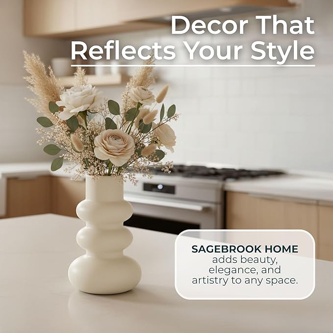 Sagebrook Home Stoneware Decorative Vase - Modern Sculptural Dolomite Flower Holder for Home & Office - 10" Ivory