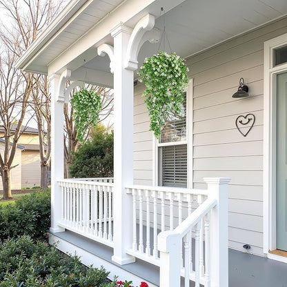 RECUTMS 2Pcs Artificial Hanging Flowers for Outdoor Decoration Fake Hanging Plants Faux White Flowers Artificial UV Resistant Plastic Greenery Vines Ivy for Outdoor Indoor Garden Party Decor（White）