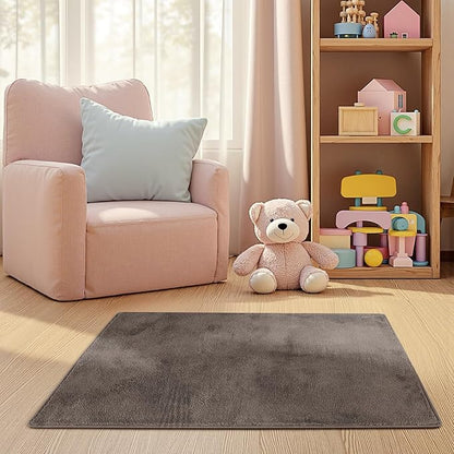 jinchan Solid Plush Area Rug 2x3 Performance Shaggy Washable Rug Indoor Entryway Doormat Soft Modern Faux Wool Cozy Non Slip Carpet for Living Room Kid Room Bedroom Nursery Brown