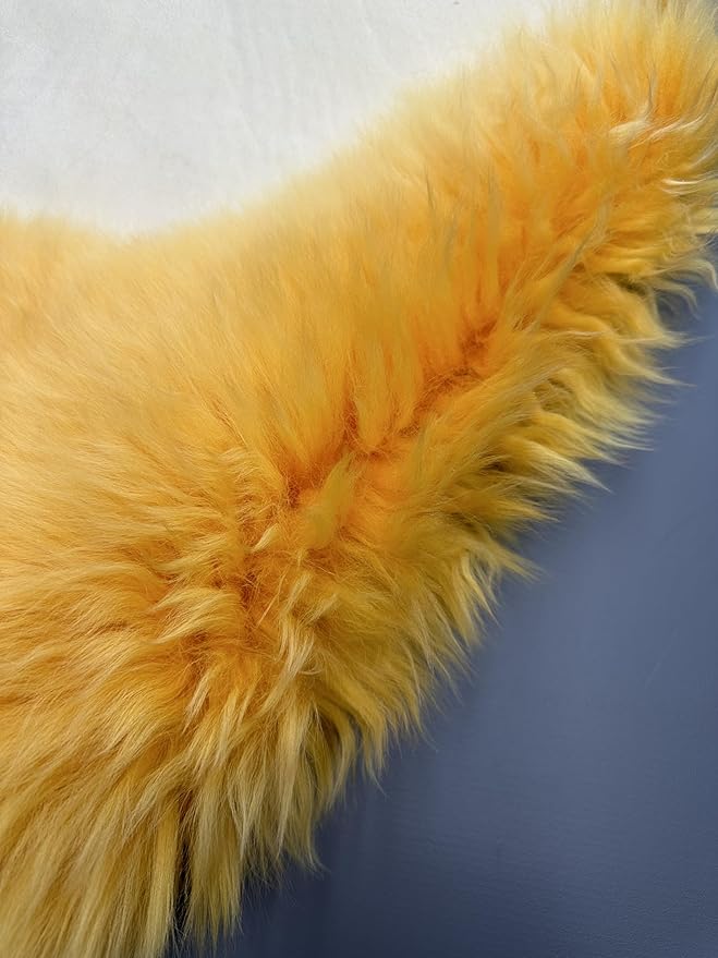 HUAHOO Premium Genuine Sheepskin Rug Camel Real Australia Sheepskin Natural Lambskin Fur Area Rug Seat Covers for Kids Bedroom Sofa Chair Cover Pets Dogs Mat Double Pelt/2' x 6' Banana Yellow