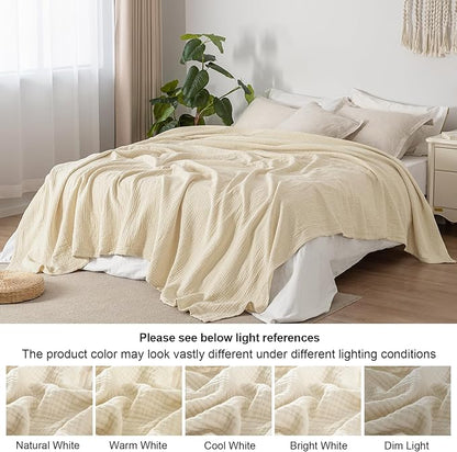 PHF 100% Cotton Muslin Blanket Twin XL Size 66"x90", 4-Layer Lightweight Gauze Throw, Breathable Cloud-Soft Minimalist Blanket for Bed, Couch, Camping & Baby, Beige/Short Bread, Ideal Gift