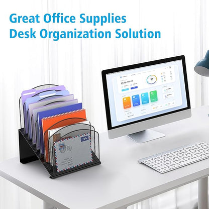 Inclined Desk File Organizer, 8-Section Upright Desk Organizer File Sorter for Office Classroom Desktop Organization, Black, 1Pack