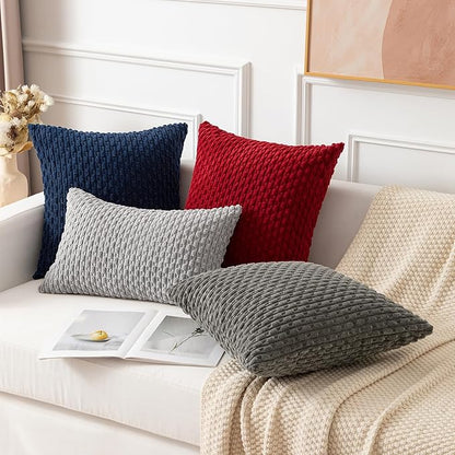 Kevin Textile 16x24 Inch Pillow Cover 1 Pack Boho Decorative Soft Striped Corduroy Lumbar Farmhouse Color Accent Rectangle Cushion Case for Living Room Couch Sofa Bed, Navy Blue
