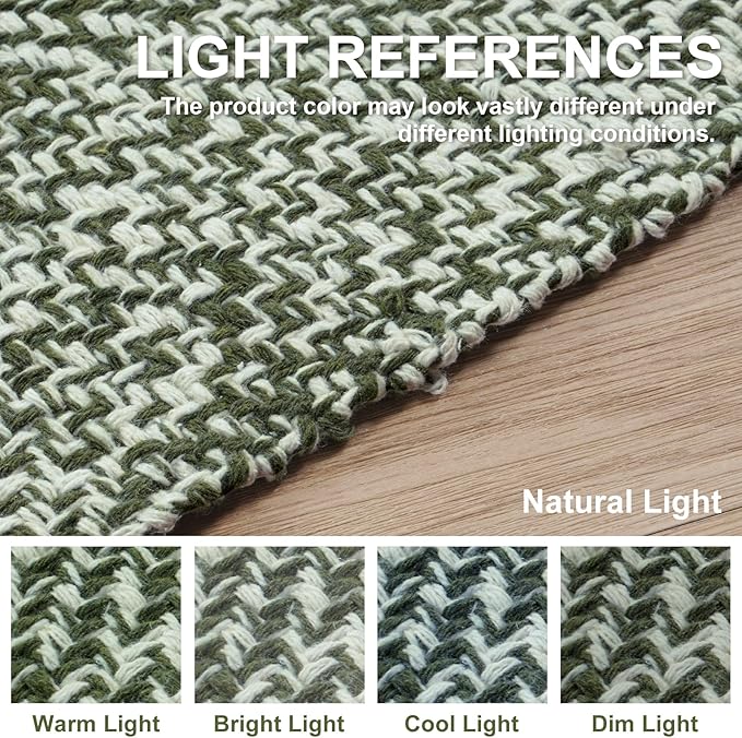 Collive Comfy Area Rug 4' x 6', Olive Green/Cream Woven Cotton Bedroom Rugs, Modern Indoor Accent Rug Floor Carpet with Tassel for Living Room, Nursery Room, Dining Room, Bedside, Office, Patio Decor