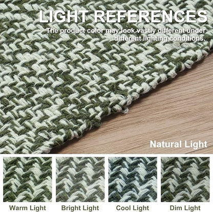 Collive Comfy Area Rug 4' x 6', Olive Green/Cream Woven Cotton Bedroom Rugs, Modern Indoor Accent Rug Floor Carpet with Tassel for Living Room, Nursery Room, Dining Room, Bedside, Office, Patio Decor