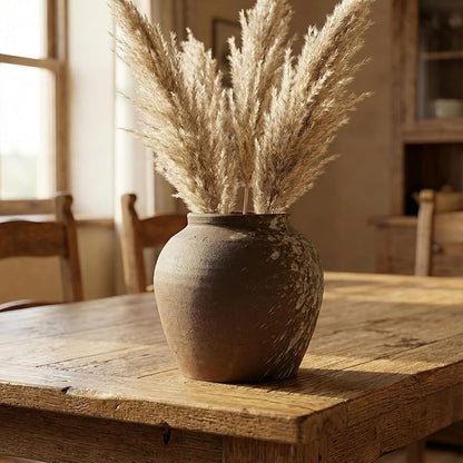 Rustic Farmhouse Ceramic Vase Home Decor,Handmade Vintage Stoneware Clay Pottery Terracotta Textured for Modern Farmhouse, Living Room, Office Desk Table Shelf(Brown) 6IN
