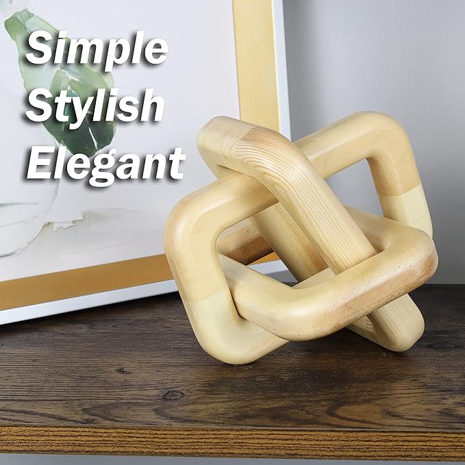 Wood Knot Home Decorations - Handmade Wood Chain Link Decor for Living Room, Farmhouse, Entry, Shelf, Coffee Table