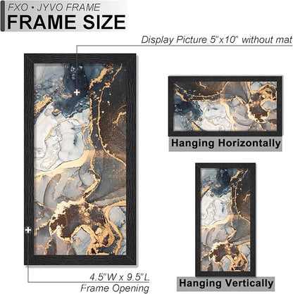 Engineered Wood 5x10 Picture Frame Set of 2, Black Frame for 5 x 10 Inch Picture Poster Photo, Light Weight 5 by 10 Frame with Wood-grain for Wall - 2 Pack/Black/5"x10"