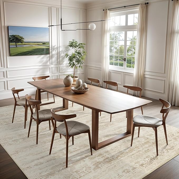 8x10 Area Rugs for Living Room, Stain Resistant Neutral Washable Rugs for Dining Room, Floral Vintage Non-Slip Thin Large Size Area Rug Beige Ivory