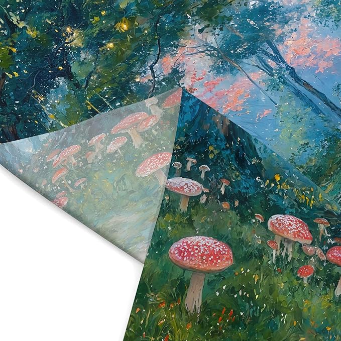 Haibimen Monet Nature Forest Tapestry Wall Hanging Green Tree Mushroom Landscape Tapestries for Bedroom Watercolor Aesthetic Wallpaper Decor for Living Room (forest-1, 80''×60'')