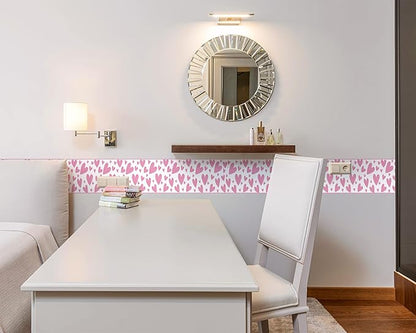 FLFK Pink Heart Wallpaper Border - Peel and Stick Wall Paper, Self Adhesive Removable PVC Borders Sticker, Modern Waterproof Trim for Home Decor, 8" x 240"