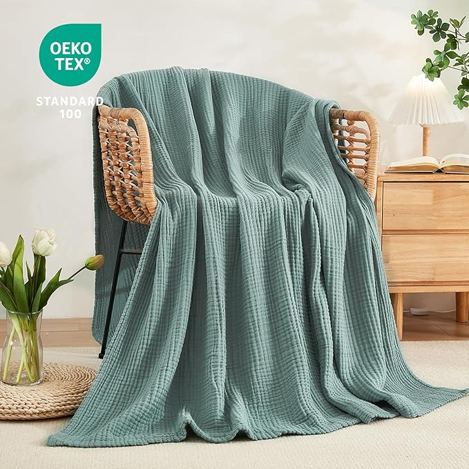 EMME Cotton Blanket Twin XL for Bed Soft Muslin Blankets 66"x90" Lightweight Breathable Layering Bedspread Coverlet All Season Gauze, Teal