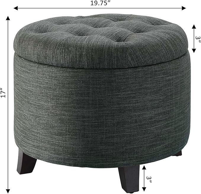 Convenience Concepts Designs4Comfort Round Storage Ottoman 19.75" - Versatile Contemporary Foot Stool for Living Room, Office, Den, Gray Fabric