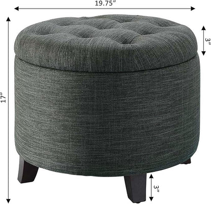 Convenience Concepts Designs4Comfort Round Storage Ottoman 19.75" - Versatile Contemporary Foot Stool for Living Room, Office, Den, Gray Fabric