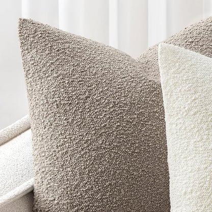 Woaboy Pack of 2 18x18 Inch Decorative Boucle Throw Pillow Covers Textured Square Pillowcaes Accent Solid Cozy Soft Cushion Covers Home Decor for Sofa Couch Living Room Home Decor,Light Taupe