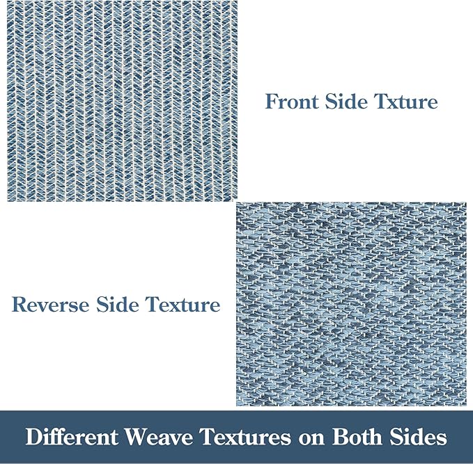 Lahome Boho Laundry Room Rug Runner, 2x4.3 Bathroom Runner Rug Lightweight Kitchen Rugs Woven Cotton Throw Mat with Tassels, Farmhouse Washable Blue Rugs Low Pile for Bedroom Door Mat